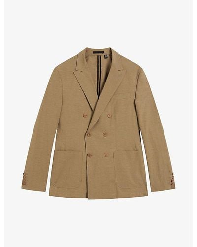 Ted Baker Slim-fit Double-breasted Cotton And Linen-blend Blazer - Natural