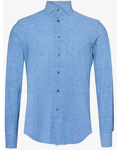 Corneliani Curved-hem Regular-fit Long-sleeve Stretch-woven Shirt - Blue