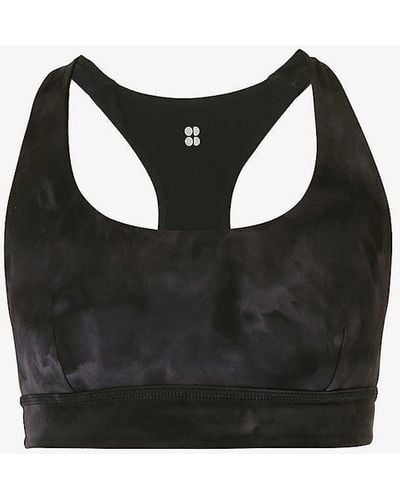 Sweaty Betty Reversible Spray-print Stretch-nylon Sports Bra X - Black