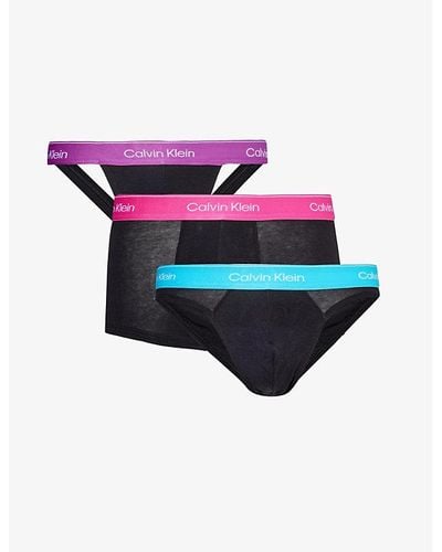 Calvin Klein Branded-waistband Mid-rise Pack Of Three Stretch-cotton Underwear Xx - Multicolour