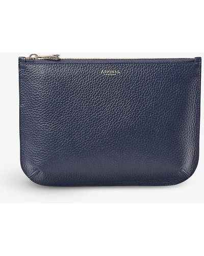 Aspinal of London Ella Large Logo-print Grained-leather Pouch - Blue