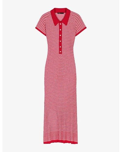 Maje Polo-collar Slim-fit Knitted Midi Dress - Pink
