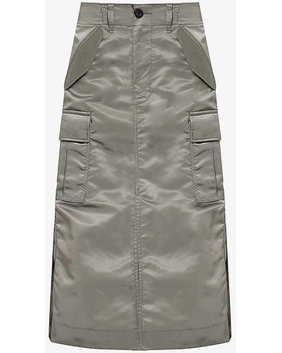 Sacai Pleated-panel Flared-hem Shell Midi Skirt - Grey