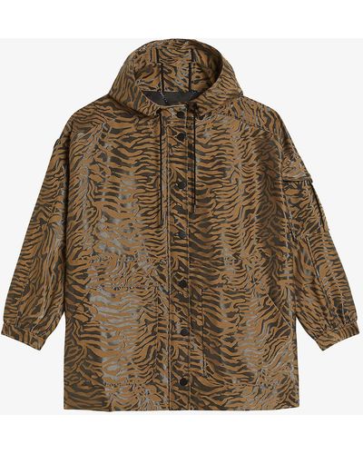 Ted Baker Neina Animal-jacquard Hooded Shell Jacket - Black