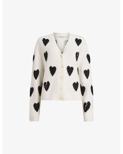 AllSaints Amora Heart-motif Long-sleeve Wool And Alpaca-blend Cardigan - White