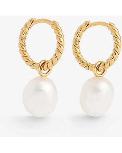 Missoma Pearl Drop 18ct Recycled Yellow Vermeil-plated Sterling Silver Hoop Earrings - White