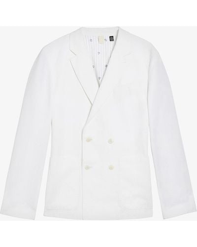 Ted Baker Ithon Double-breasted Regular-fit Cotton And Linen-blend Blazer - White