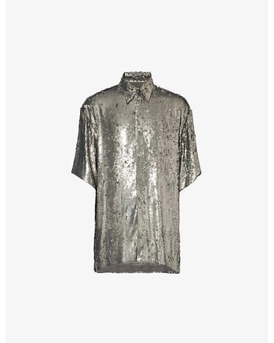 Dries Van Noten Sequin-embellished Relaxed-fit Woven Shirt - Gray