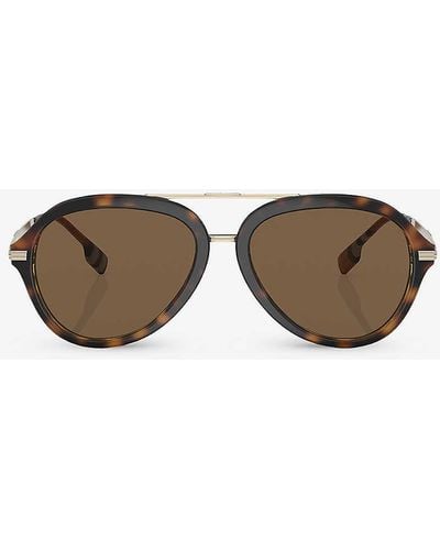 Burberry Be4377 Jude Pilot-frame Tortoiseshell Acetate Sunglasses - Brown
