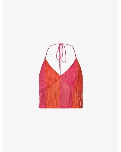 Amy Lynn Dalia Halter-neck Knitted Top - Red