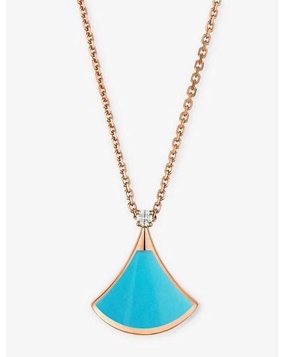 BVLGARI Divas' Dream 18ct Rose-gold, 0.03ct Brilliant-cut Diamond And Turquoise Pendant Necklace - Blue