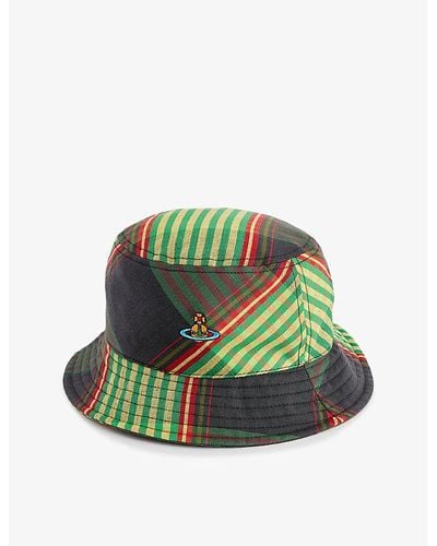 Vivienne Westwood Logo-embroidered Tartan-pattern Cotton And Linen-blend Bucket Hat - Green