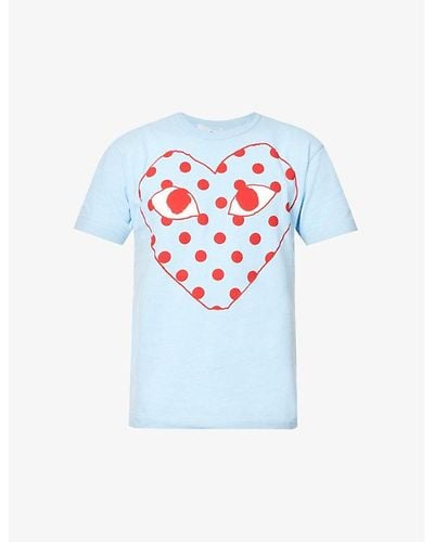 COMME DES GARÇONS PLAY Big Dotted Heart Graphic-print Cotton-jersey T-shirt - Blue