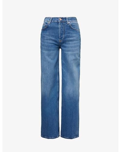 Rails Getty Brand-patch Wide-leg High-rise Stretch-denim Jeans - Blue