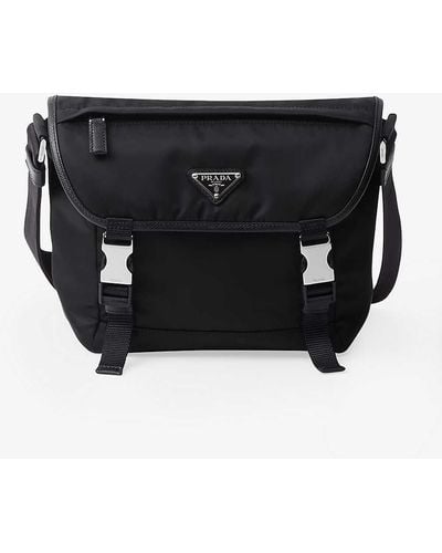 Prada Re-nylon Leather And Recycled-nylon Shoulder Bag - Black