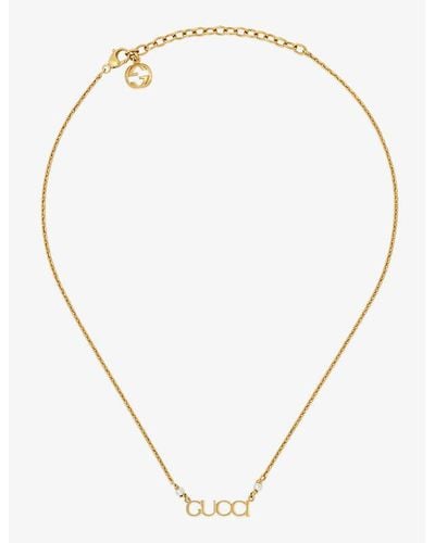 Gucci Logo-script Glass-pearls Gold-toned Metal Necklace - Metallic