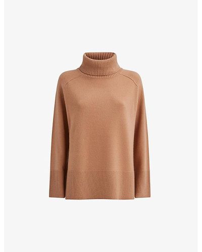 Reiss Edina Roll-neck Wool And Cashmere Jumper - Brown
