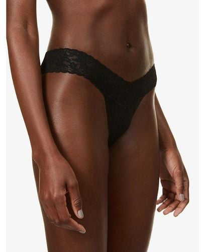 Hanky Panky Signature Lace Low-rise Stretch-jersey Thong - Brown