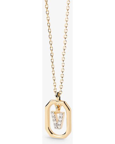 Pdpaola Letter V Mini 18ct Yellow- Plated Sterling-silver And Zirconia Pendant Necklace - Metallic