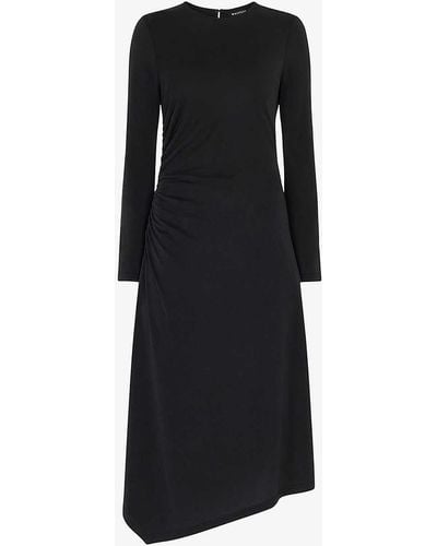 Whistles Ruched Modal-blend Jersey Midi Dress - Black