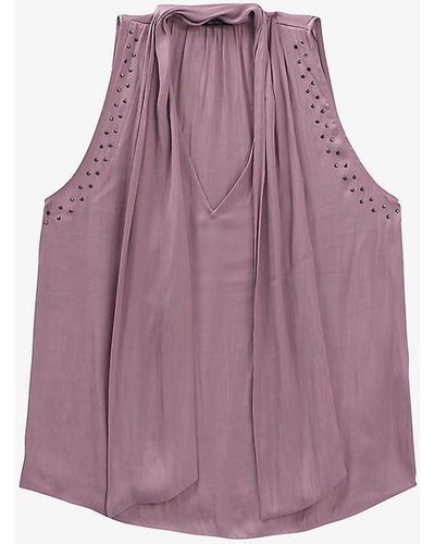 IKKS V-neck Stud-embellished Woven Top - Purple