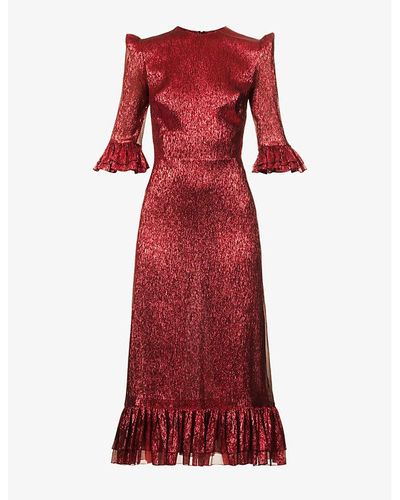 The Vampire's Wife Falconetti Metallic-thread Silk-blend Midi Dress - Red