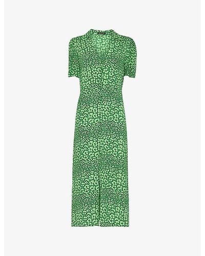 Whistles Leopard Petals Leopard-print Woven Midi Dress - Green