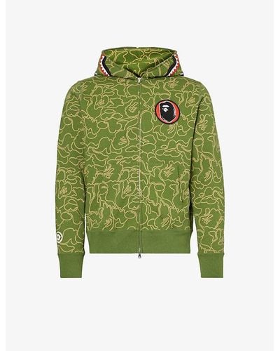 A Bathing Ape 30th Anniversary Brand-patch Cotton-jersey Hoody - Green