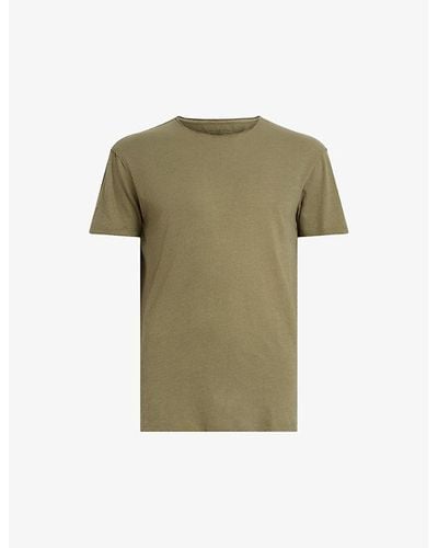 AllSaints Figure Raw-edge Regular-fit Organic-cotton T-shirt - Green