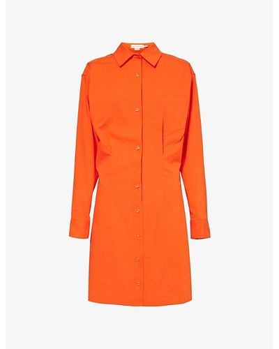 GOOD AMERICAN Patch-pocket Box-pleat Cotton-blend Mini Dress - Orange