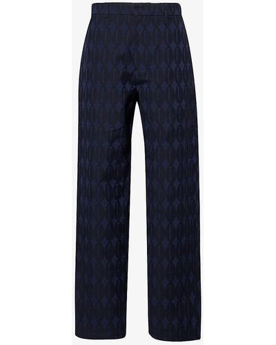 LABRUM LONDON Vy Blue Monogram-print High-rise Straight-leg Relaxed-fit Cotton-blend Trousers X
