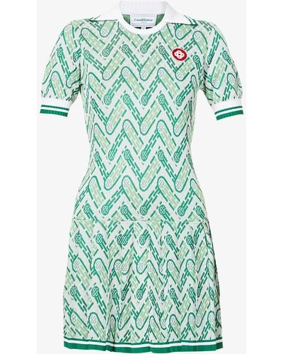 Casablancabrand Tennis Graphic-print Stretch-knit Mini Dress - Green