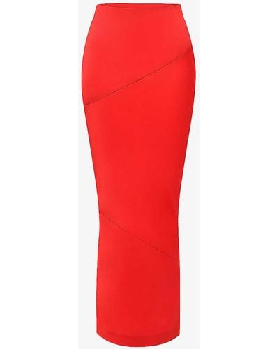 House Of Cb Colette Fitted Satin Midi Skirt - Red