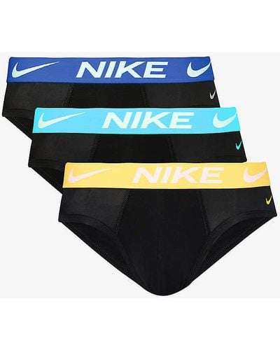 Nike Logo-waistband Pack Of Three Stretch-jersey Briefs - Blue