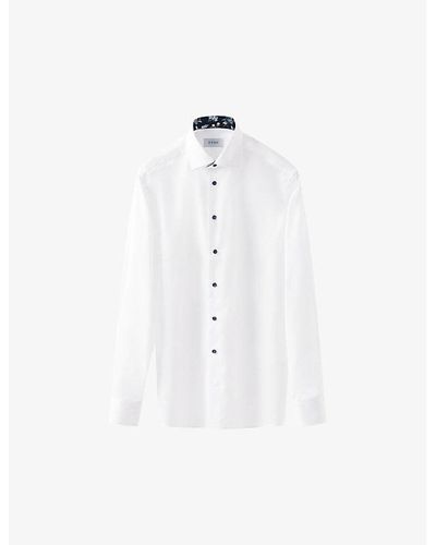 Eton Signature Floral-trim Regular-fit Cotton-twill Shirt - White