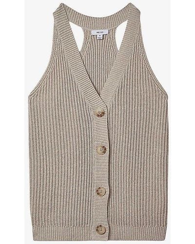 Reiss Sinead Halter-neck Knitted Vest Top - Natural