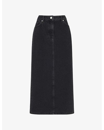 Whistles Faded-wash High-waist Denim Midi Skirt - Black