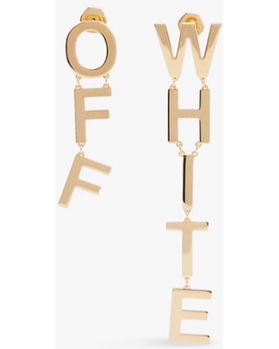 Off-White c/o Virgil Abloh Logo Asymmetric Brass Drop Earrings - White
