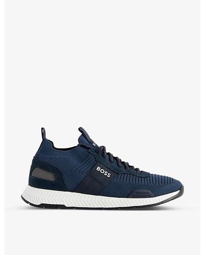BOSS Woven Lace-up Running Sneakers - Blue