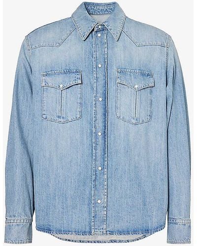 Bally Spread-collar Flap-pocket Regular-fit Denim Shirt - Blue