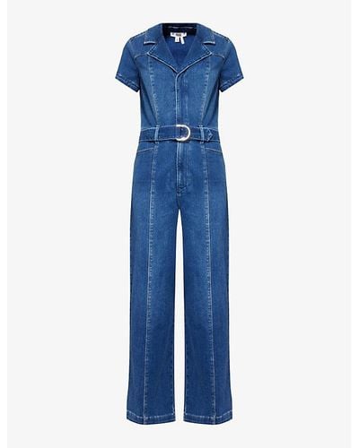 PAIGE Anessa Belted Stretch-denim Jumpsuit - Blue