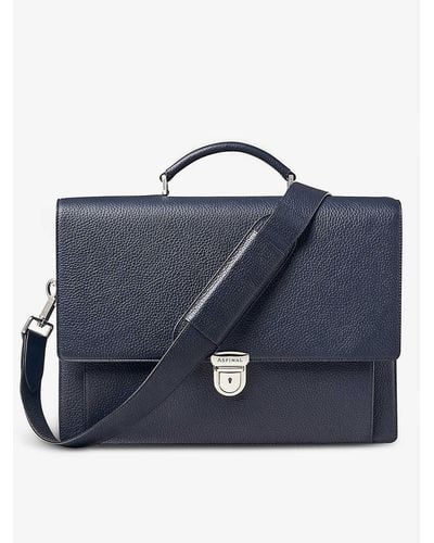 Aspinal of London City Grained-leather Messenger Bag - Blue
