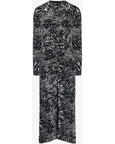 Ro&zo Animal-print Ruched Stretch-woven Midi Dress - Black