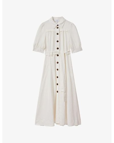 Reiss Malika Buttoned Woven Midi Dress - White