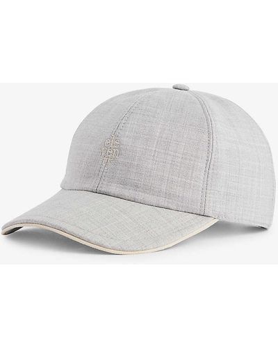 Eleventy Brand-embroidered Wool-blend Cap - White