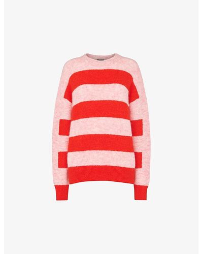 Whistles Stripe-pattern Relaxed-fit Mohair-blend Sweater - Red