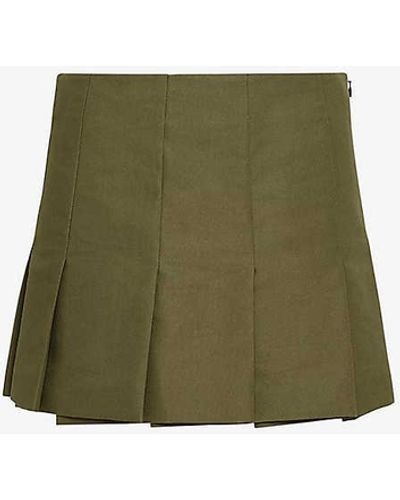Prada Technical Pleated Woven Mini Skirt - Green