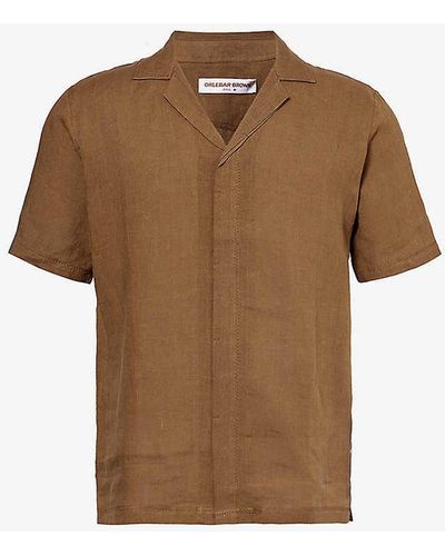 Orlebar Brown Maitan Spread-collar Regular-fit Linen Shirt X - Brown