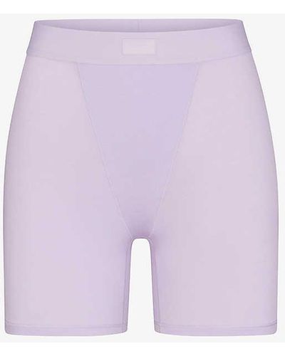 Skims Boyfriend Logo-waistband Stretch Cotton And Modal Boxer Shorts - Purple