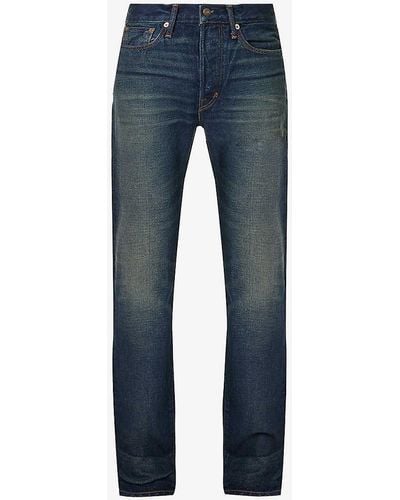 Tom Ford Brand-patch Belt-lop Slim-fit Straight-leg Selvedge Denim Jeans - Blue